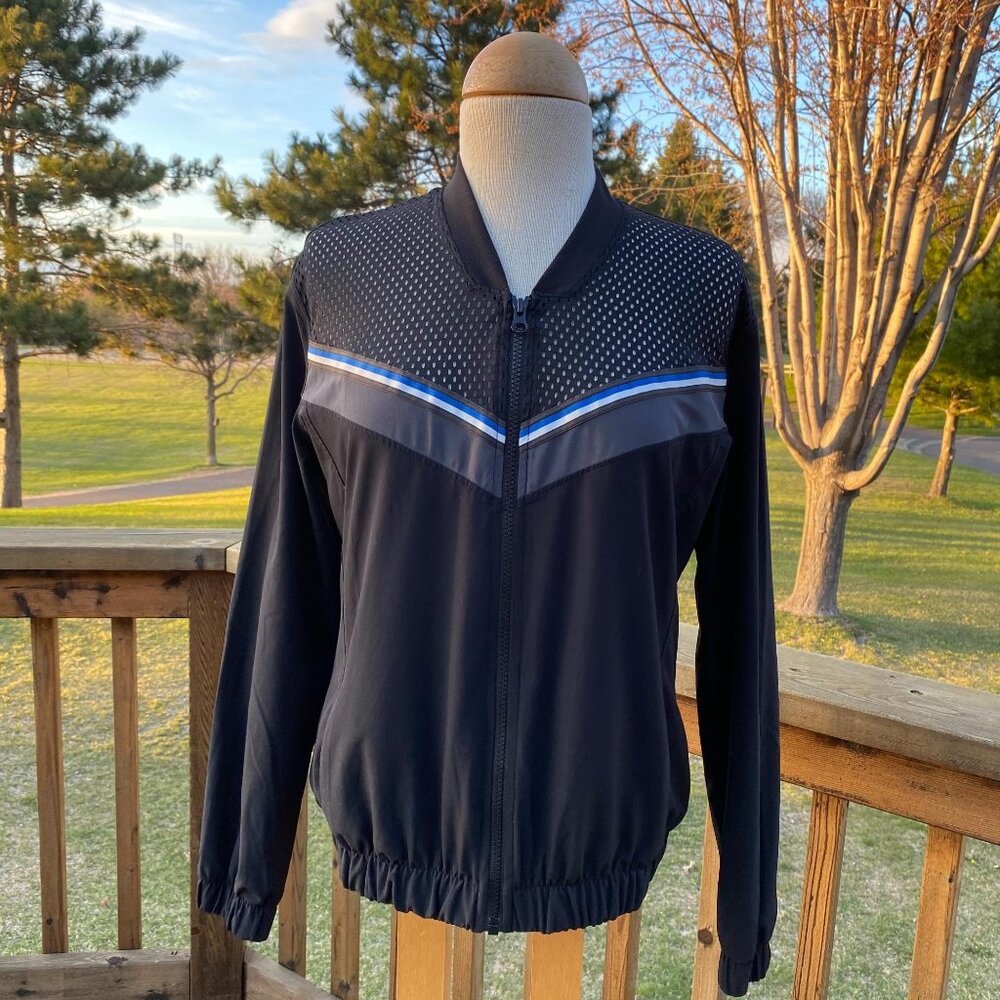 Z by Zella Women’s Main Event  Mesh Yoke Top Track Jacket Medium Black Full Zip - Picture 2 of 13